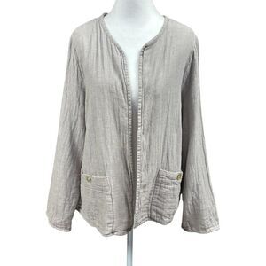 Tahari Cardigan Womens Size XL Gray Open Front Lagenlook Linen Blend